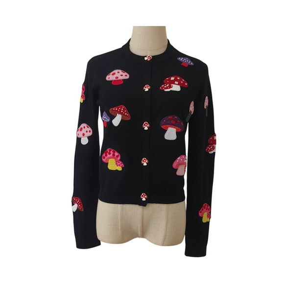 Alice + Olivia Ruthy Mushroom Wool-Blend Cardigan L - Picture 10 of 14